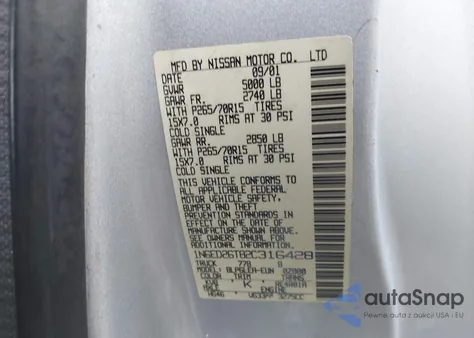 2002 Nissan Frontier Desert Runner Xe-V6 from USA, damaged, VIN 1N6ED26T82C316428